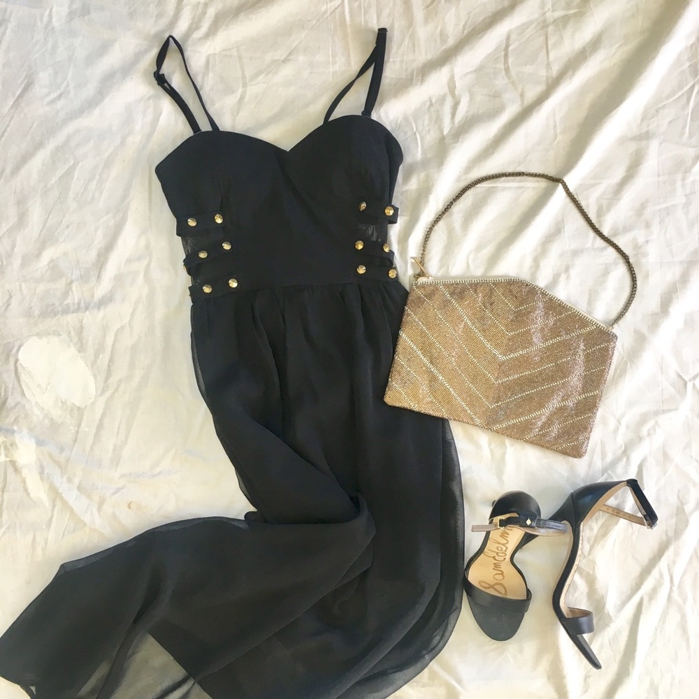 Forever 21 long black dress with gold studs